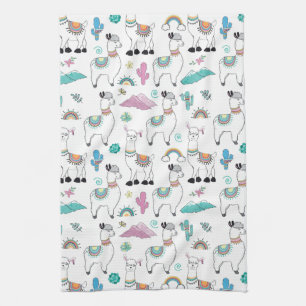 Cute Cartoon Llama Pattern Tea Towel