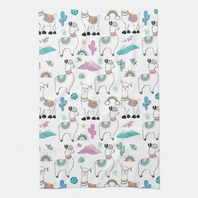 Cute Cartoon Llama Pattern Tea Towel (Vertical)