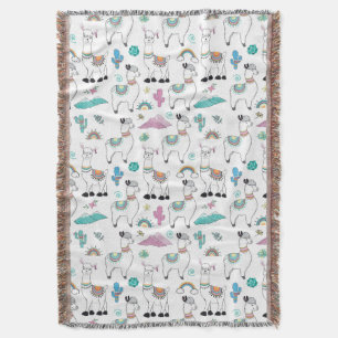 Cute Cartoon Llama Pattern Throw Blanket