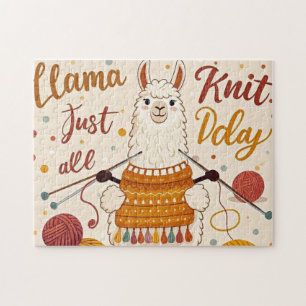 Cute Cartoon llama wearing a knit scarf Jigsaw Puzzle