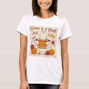 Cute Cartoon llama wearing a knit scarf T-Shirt