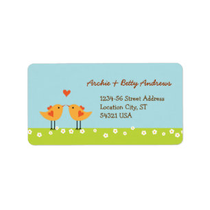 Cute Cartoon Love Birds (Day) Wedding Label