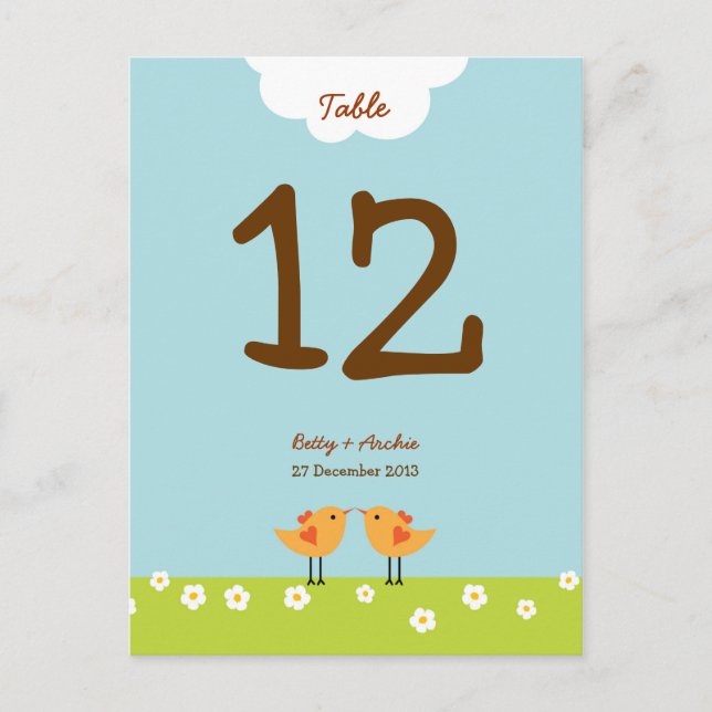 Cute Cartoon Love Birds (Day) Wedding Postcard (Front)