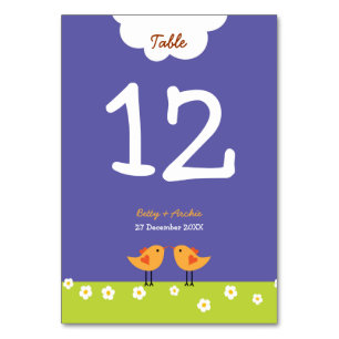 Cute Cartoon Love Birds (Night) Wedding Table Number