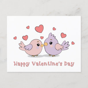 Cute Cartoon Lovebirds and Hearts Valentine’s Day Postcard