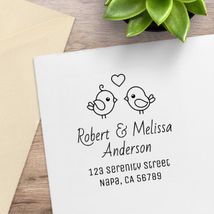 Cute Cartoon Lovebirds Couple Address Rubber Stamp