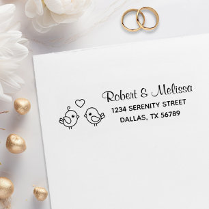 Cute Cartoon Lovebirds - Couple Address Rubber Stamp