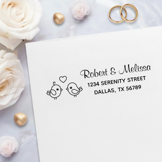 Cute Cartoon Lovebirds - Couple Address Self-inking Stamp (Creator Uploaded)