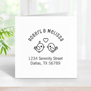 Cute Cartoon Lovebirds Couple Arch Address Rubber Stamp