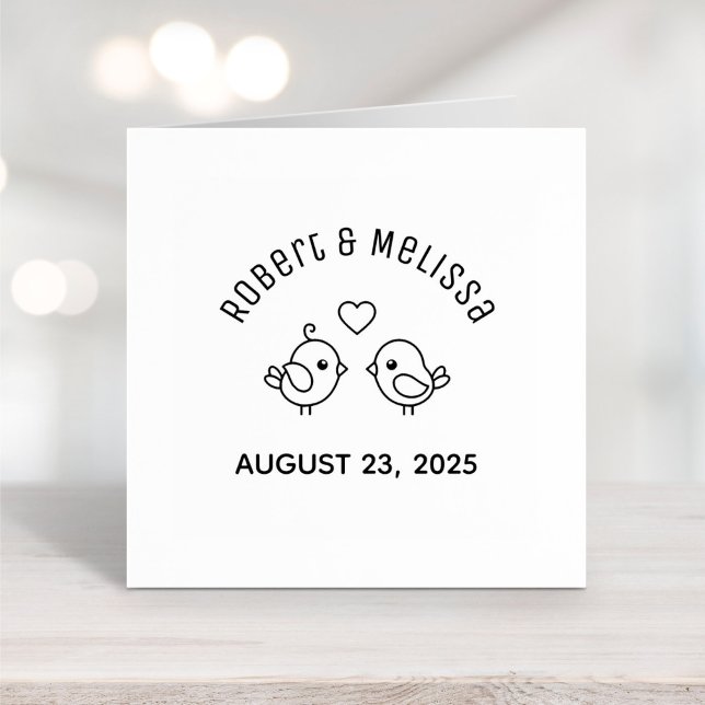 Cute Cartoon Lovebirds Couple Wedding Anniversary  Rubber Stamp (Creator Uploaded)