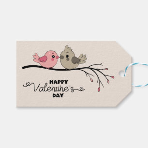 Cute Cartoon Lovebirds on branch Valentine’s Day Gift Tags