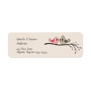 Cute Cartoon Lovebirds on branch Valentine’s Day Return Address Label