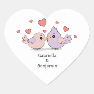 Cute Cartoon Lovebirds Pink Heart Valentine’s Day  Heart Sticker