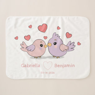 Cute Cartoon Lovebirds Pink Heart Valentine’s Day Sherpa Blanket