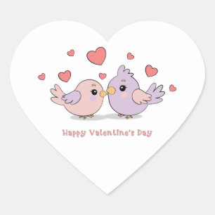 Cute Cartoon Lovebirds Pink Hearts Valentine’s Day Heart Sticker