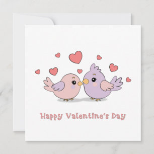 Cute Cartoon Lovebirds pink Hearts Valentine’s Day Holiday Card