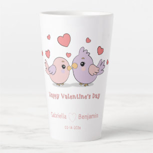 Cute Cartoon Lovebirds Pink Hearts Valentine’s Day Latte Mug