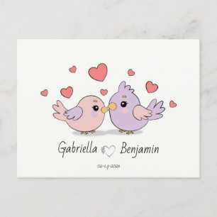 Cute Cartoon Lovebirds Pink Hearts Valentine’s Day Postcard