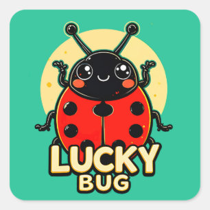 Cute Cartoon Lucky Bug Illustration Square Sticker