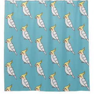 Cute Cartoon Lutino Cockatiel Bird Pattern Shower Curtain