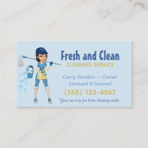 Cute Cartoon Maid House Cleaning Service Business Card