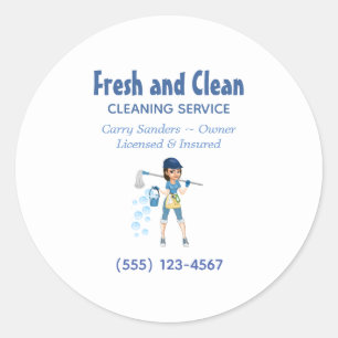 Cute Cartoon Maid House Cleaning Service Classic Classic Round Sticker