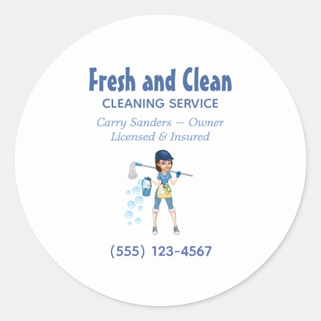 Cute Cartoon Maid House Cleaning Service Classic Round Sticker (Front)