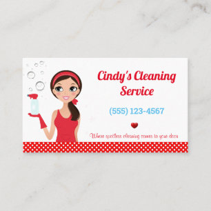 Cute Cartoon Maid House Cleaning Services Business Card