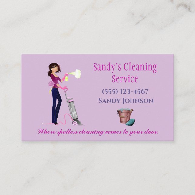 Cute Cartoon Maid Professional Cleaning Services Business Card (Front)