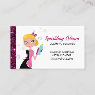 Cute Cartoon Maid Sparkle House Cleaning Services  Business Card