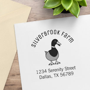 Cute Cartoon Mallard Duck Farm Arch Address Rubber Stamp
