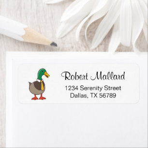Cute Cartoon Mallard Duck with Tie Return Address Label
