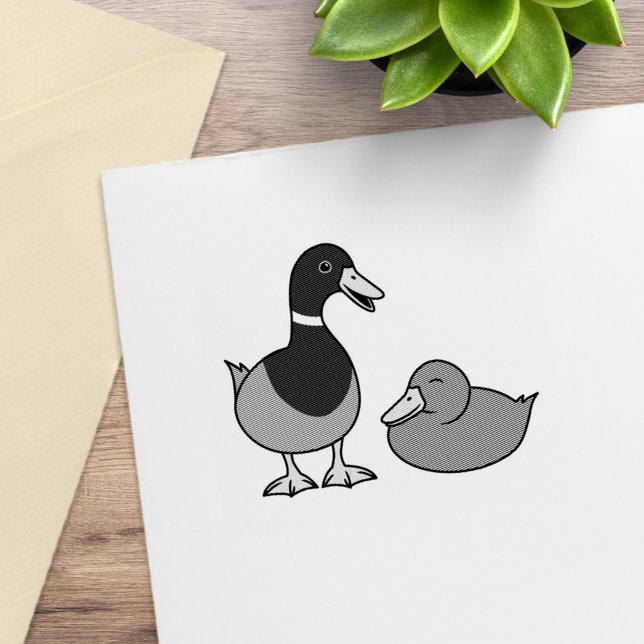 Cute Cartoon Mallard Ducks Pair Rubber Stamp (Creator Uploaded)
