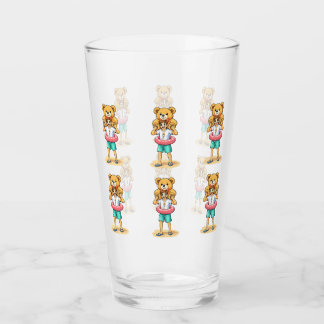 Cute Cartoon Man with Giant Teddy Bear Summer Fun Glass