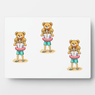Cute Cartoon Man with Giant Teddy Bear Summer Fun Plaque