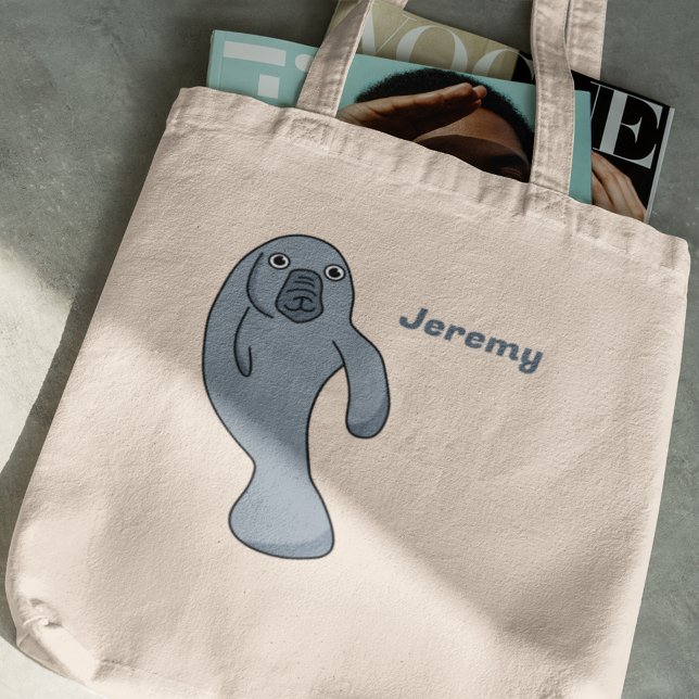 Cute Cartoon Manatee Personalised Tote Bag (Creator Uploaded)