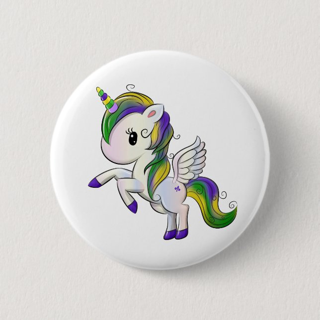 Cute Cartoon Mardi Gras Unicorn Pegasus 6 Cm Round Badge (Front)