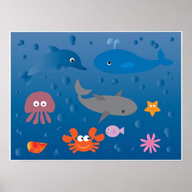 Cute cartoon marine life poster for kids (Front)