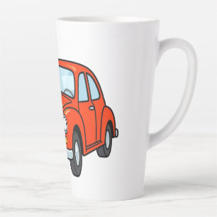 Cute Cartoon Mechanic with Red Car Illustration Latte Mug