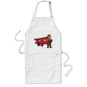 Cute Cartoon Mechanic with Red Car Illustration Long Apron