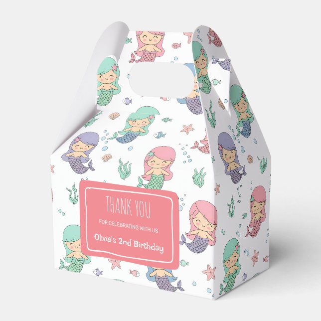 Cute Cartoon Mermaid Pattern Favour Boxes (Front Side)