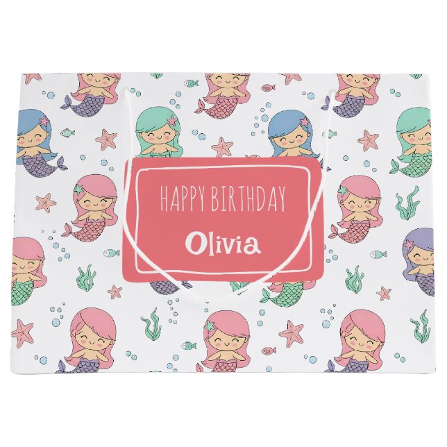 Cute Cartoon Mermaid Pattern Favour Boxes Large Gift Bag (Front)