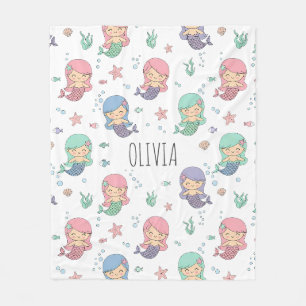 Cute Cartoon Mermaid Pattern Fleece Blanket