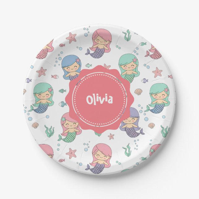 Cute Cartoon Mermaid Pattern Paper Plate (Front)