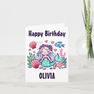 Cute Cartoon Mermaid Personalised Birthday Card