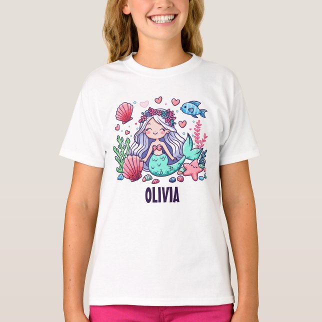 Cute Cartoon Mermaid Personalised  T-Shirt (Front)