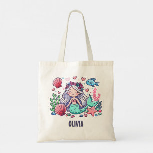 Cute Cartoon Mermaid Personalised Tote Bag