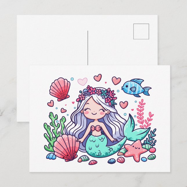 Cute Cartoon Mermaid  Postcard (Front/Back)