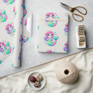Cute Cartoon Mermaid Wrapping Paper Kids Gift Wrap