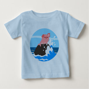 Cute Cartoon Merpig on a Rock Baby T-Shirt
